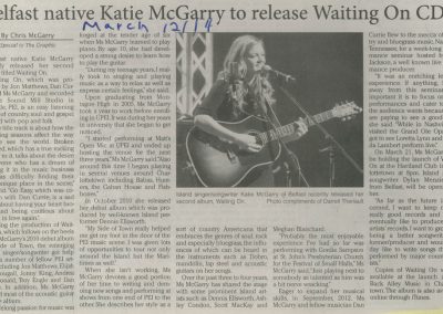 Belfast native Katie McGarry to release Waiting On CD