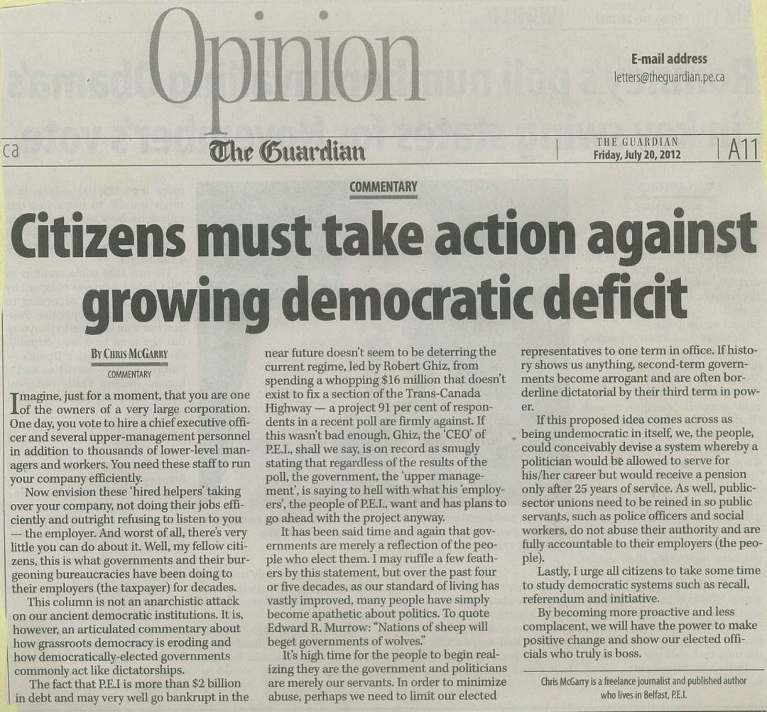 Citizens must take action against growing democratic deficit